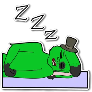 😴 ZZZ sen, spać, drzemka, zzz, kreskówka, zwierzę, zielony, kapelusz telegram sticker