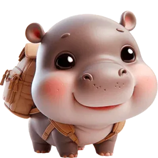 🎒 ippopotamo, cartone animato, animale, carino, mammifero telegram sticker