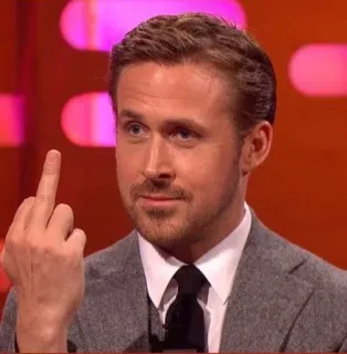 🥶 Ryan Gosling attore, dito medio, offensivo, celebrità, maleducato telegram sticker