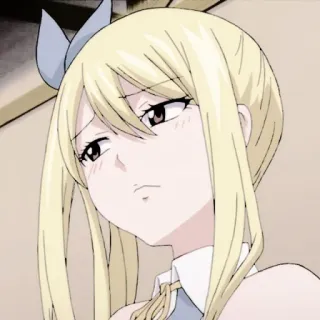 🎏 Lucy Heartfilia Fairy Tail anime, pelo rubio, triste, lucy heartfilia, fairy tail whatsapp sticker