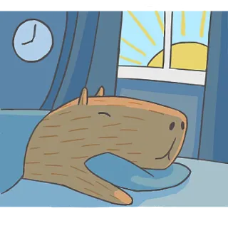 😴 capybara, sleeping, morning, animal, cartoon, bed telegram sticker