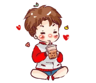 🍹 cartoon, drink, cute, boy, hearts, boba, tea telegram sticker