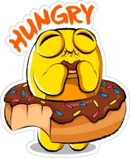 🍩 HUNGRY affamato, ciambella, cibo, giallo, cartone animato telegram sticker