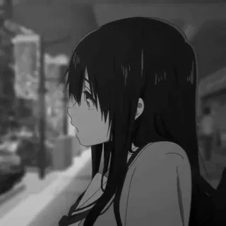 〰️ anime, girl, black and white, profile, portrait, japanese animation telegram sticker