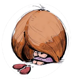 😔 悲伤, 头发, 卡通, 心, 伤心 telegram sticker