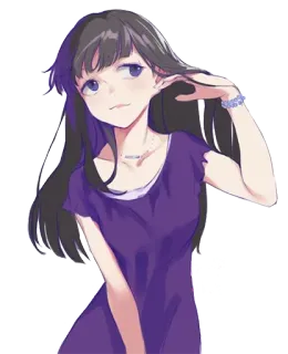 😏 vrouw, meisje, paarse jurk, anime, illustratie, vrouwelijk whatsapp sticker