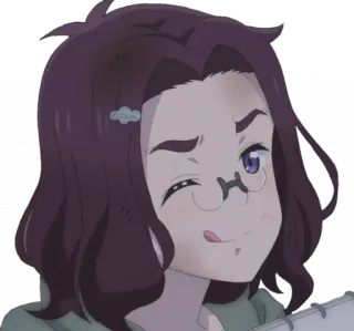 😜 อนิเมะ, ผู้หญิง, ขยิบตา, น่ารัก, การ์ตูน, แว่นตา telegram sticker