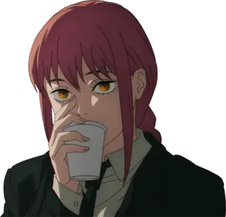 🙂 Makima Chainsaw Man anime, character, woman, drink, chainsaw man, makima telegram sticker