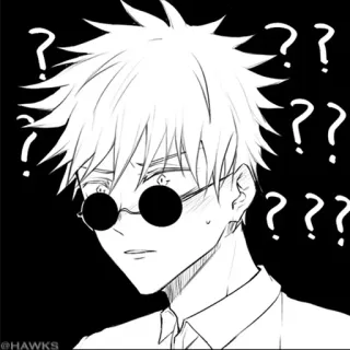 ❔ ? ? ? ? ? ? ? ? ? Anime, Points d'interrogation, Lunettes, Noir et blanc, Expression, Confusion telegram sticker