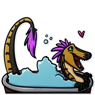 🛁 공룡, 파충류, 목욕, 귀여운, 만화 telegram sticker