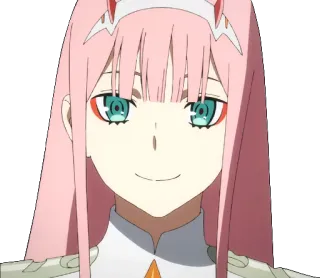 🙂 Zero Two Darling in the Franxx Anime, Zero Two, Darling in the Franxx, Charakter, pinke Haare, Lächeln telegram sticker