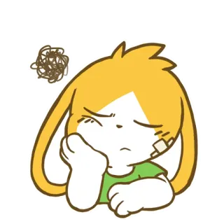 😮‍💨 Мультфильм, Кролик, Грустный, Задумчивый, Бинт, Раненый, Аниме whatsapp sticker