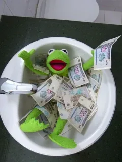 🌟 Kermit Kermit, Geld, Spüle, Frosch, Muppets, Reichtum whatsapp sticker
