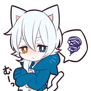 😠 むっ Anime, Manga, Katjongen, Verdrietig, Wit haar, Cartoon whatsapp sticker