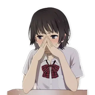 ☺️ Anime Mädchen, Schuluniform, Denkend, Traurig, Schüler, Nachdenklich telegram sticker