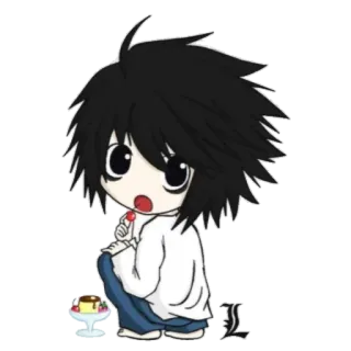 🍒 L Death Note Anime, Cartone animato, Chibi, L, Death Note, Dolce, Manga telegram sticker