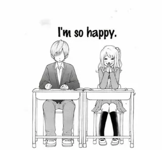😁 I'm so happy. anime, happy, classroom, student, school, couple telegram sticker