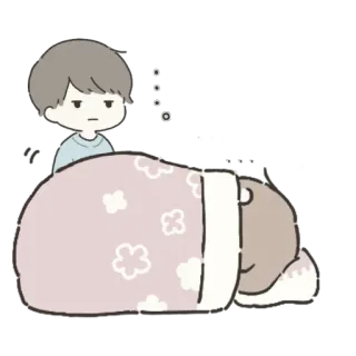 😒 сонный, спящий, мультфильм, мальчик, одеяло, милый, иллюстрация telegram sticker