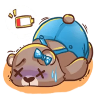 🔋 熊, 低电量, 累, 精疲力尽, 可爱, 贴纸 telegram sticker