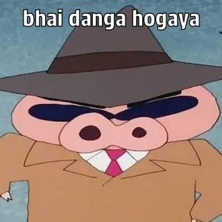 🐽 bhai danga hogaya 漫画, 豚, 帽子, スーツ, ヒンディー語 telegram sticker