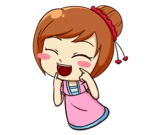 😶 desenho animado, personagem, menina, sorrindo, vestido, feliz whatsapp sticker