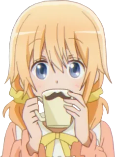 ☕️ Anime, Gadis, Minum, Lucu, Mug kumis telegram sticker