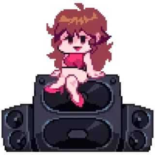 🍬 dziewczyna, kreskówka, siedzi, głośniki, pixel art telegram sticker