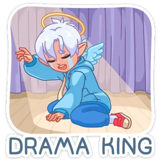😢 DRAMA KING драма, король, плакать, ангел, слезы, аниме, мультфильм, грустный telegram sticker