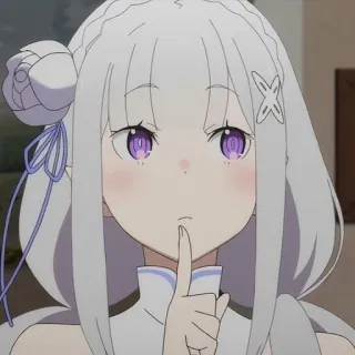 🦕 Emilia Re:Zero anime, Emilia, Re:Zero, character, purple eyes, white hair, shushing telegram sticker