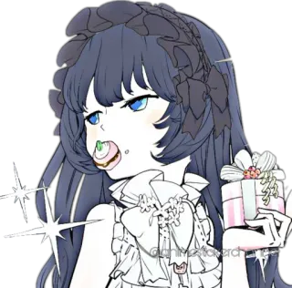 😒 @animelastsearcher animé, fille, cadeau, gâteau, illustration telegram sticker