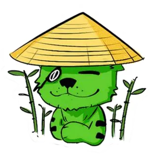 😌 猫, 緑, 帽子, マンガ, ステッカー, 動物, 竹 telegram sticker