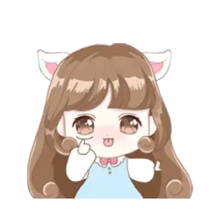 😛 imut, kartun, perempuan, gestur jari, lucu, kawaii telegram sticker