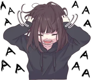 😱 A anime, chica, frustrada, estresada, gritando, dibujos animados, emocional telegram sticker