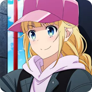 🙂 Anime, Cartoon, Fille, Cheveux Blonds, Chapeau Rose, Mignon whatsapp sticker