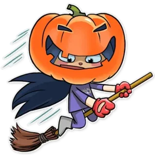 🎃 pumpkin, halloween, witch, broom, flying, costume, character, sticker whatsapp sticker