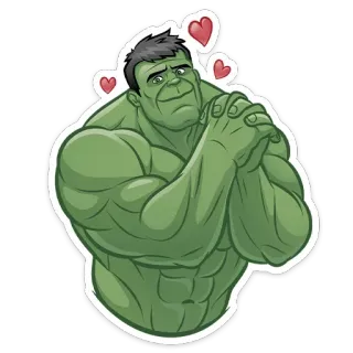 ❤️ Hulk Hulk, Marvel, amor, corações, super-herói, desenho animado, adesivo telegram sticker