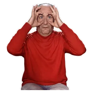👀 мужчина, человек, красная рубашка, жест бинокля, смотрит, глаза whatsapp sticker