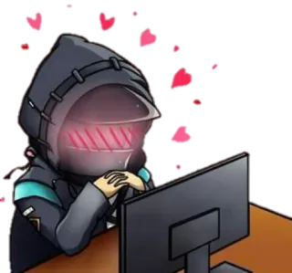 🥰 动漫, 带帽, 电脑, 爱心, 脸红 telegram sticker