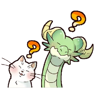 ❓ chat, dragon, mignon, dessin animé, autocollant, question, fantaisiste, art telegram sticker