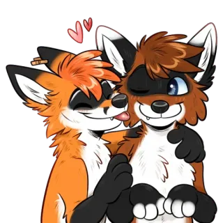 💋 furry, anthropomorphic, fox, cute, cartoon, hug, affectionate, animal telegram sticker