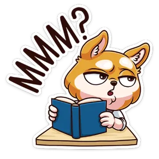 😑 MMM? anjing, membaca, berpikir, pertanyaan, kartun, hewan whatsapp sticker