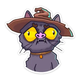 😱 gato, mago, magia, chapéu, bruxa, desenho animado, animal de estimação, Halloween whatsapp sticker