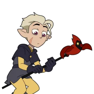 😠 Hunter The Owl House Hunter, The Owl House, dibujos animados, animado, báculo, pájaro rojo, cardenal telegram sticker