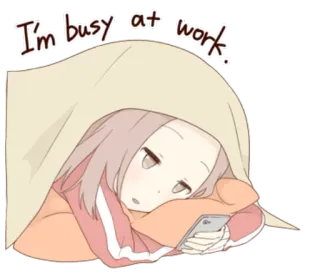 😐 I'm busy at work. anime, lavoro, impegnato, pigro, cartoni animati telegram sticker