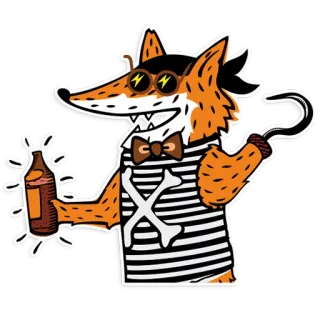 😎 renard, pirate, dessin animé, animal, alcool, crochet, humour telegram sticker