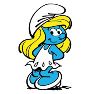 👩 Smurfette The Smurfs สเมิร์ฟ, สีน้ำเงิน, ผู้หญิง, การ์ตูน, ตัวละคร whatsapp sticker