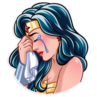 😢 Wonder Woman khóc, siêu anh hùng, cảm xúc, buồn, truyện tranh, dc comics telegram sticker