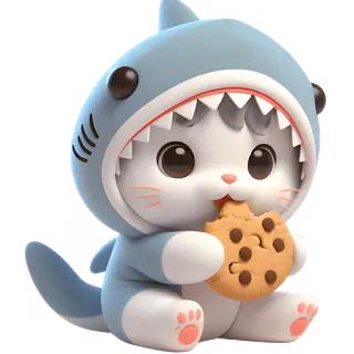 😋 chat, requin, cookie, animal, mignon, dessin animé telegram sticker