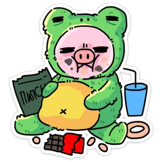 😋 ПИПСИ 青蛙, 食物, 零食, 卡通, 懒惰, 可爱, 绿色 telegram sticker
