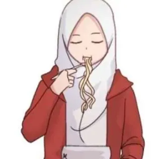 ℹ️ wanita, hijab, muslimah, gadis, makan, mie telegram sticker